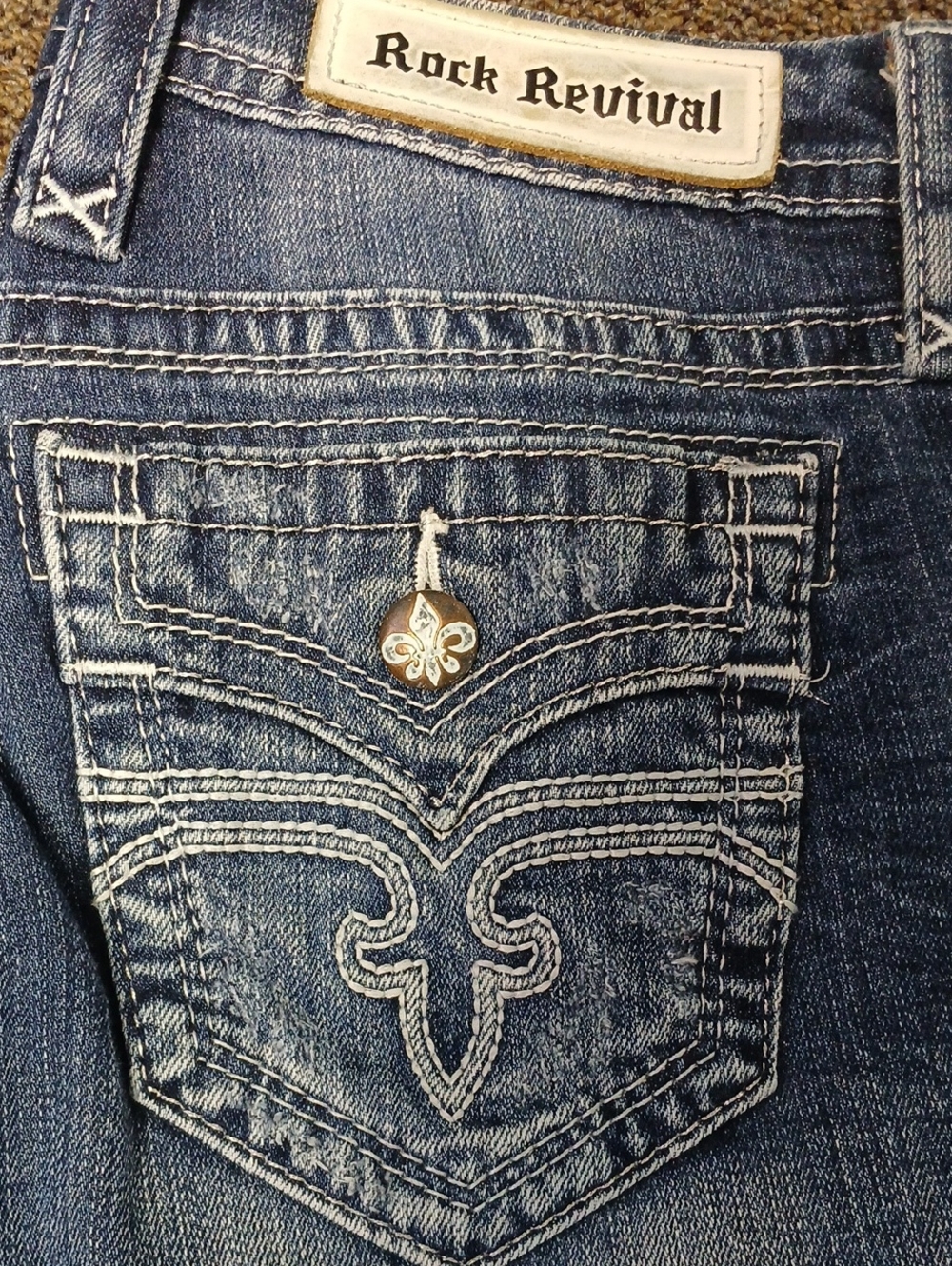 Rock Revival Women's Dark Blue Distressed Denim Jeans with Embroidered Pocket